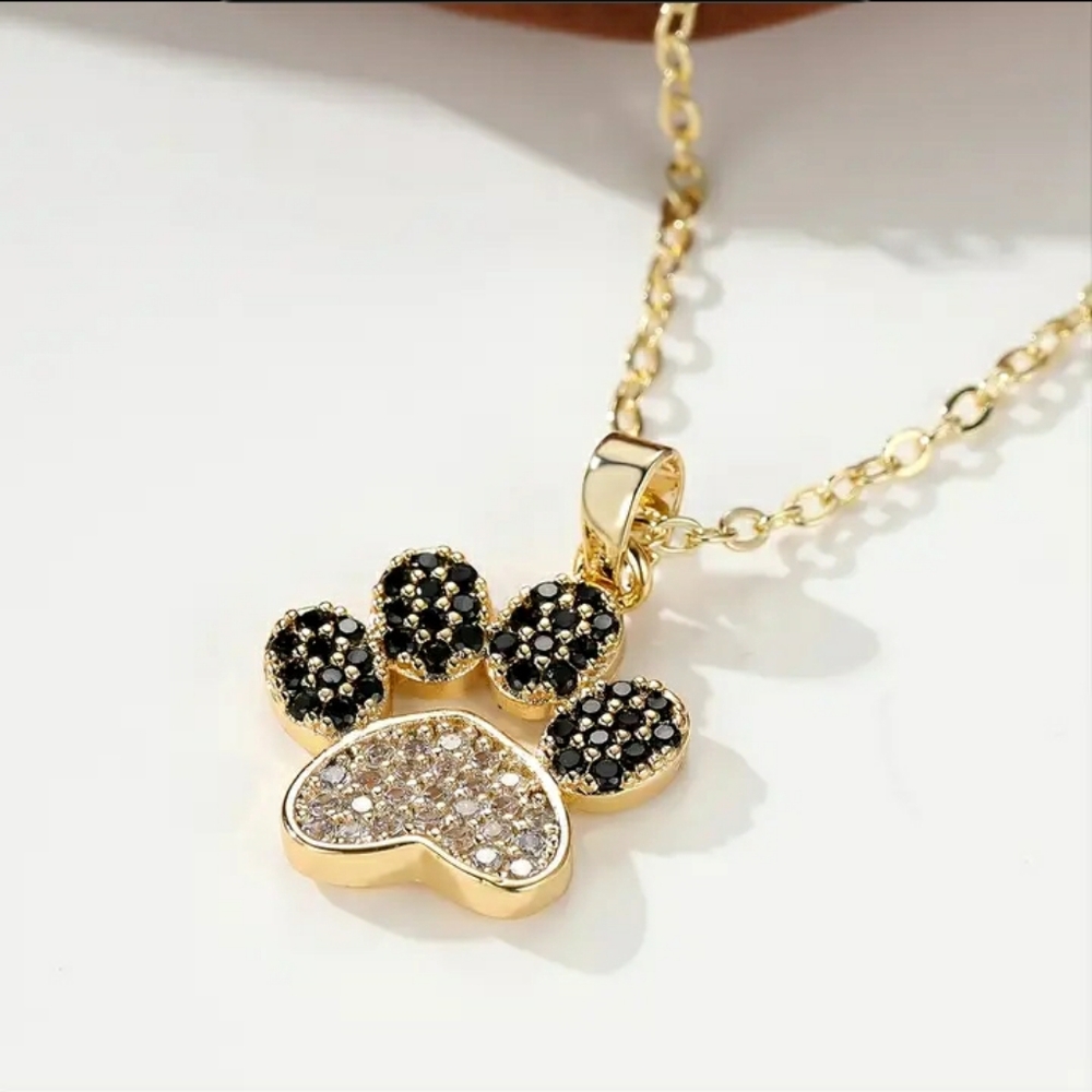 Heart Paw Print Zircoin Pendant Necklace - Picture 1 of 6